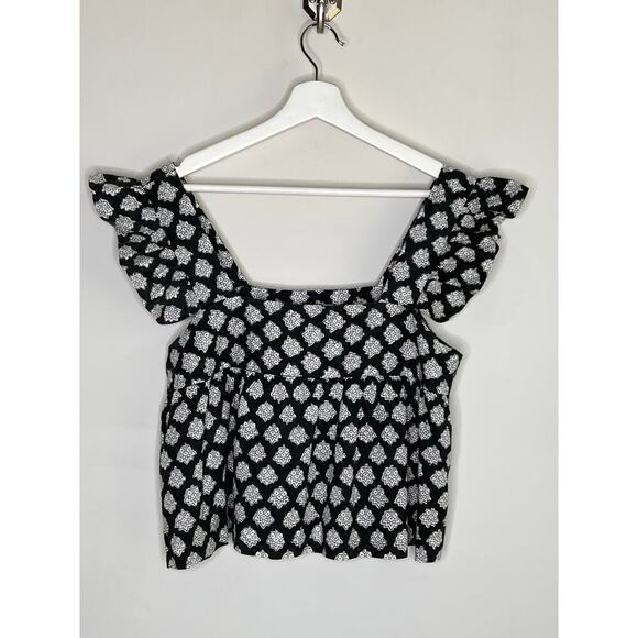 Outerknown Astrid Floral Ruffle Flutter Sleeve Blouse Top Gray Women's M NWT - Picture 3 of 11